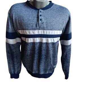 Vintage Men's Pullover Shirt Medium 1980's Colorblock Henley Heather Blue Sprint